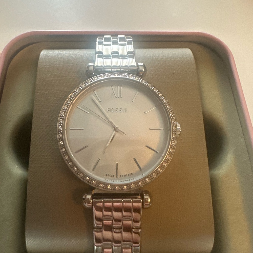 Fossil Silver Watch with Crystal Embellishments